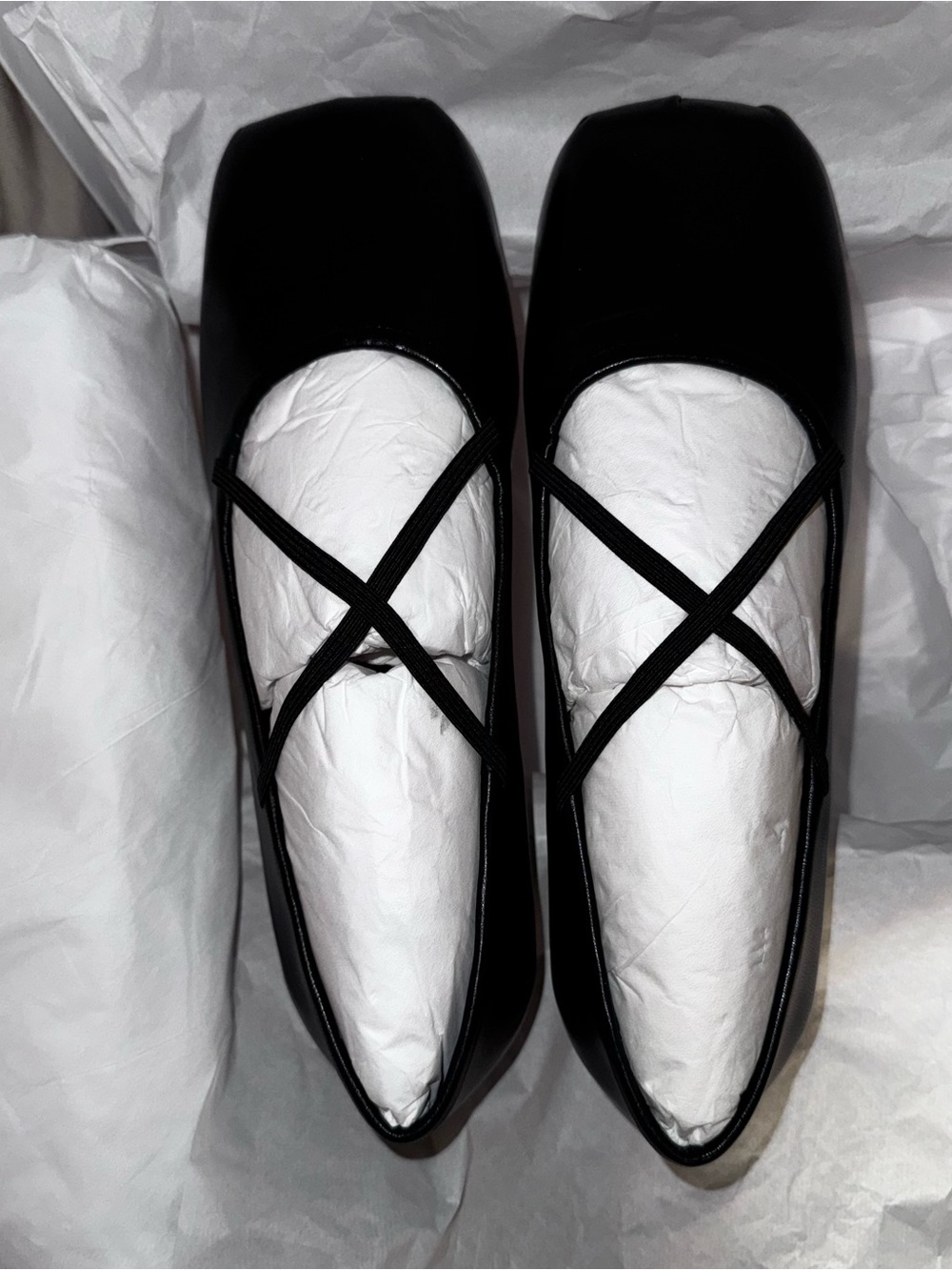Brand new Sandy Liang criss cross Black Leather Ballet Flats
